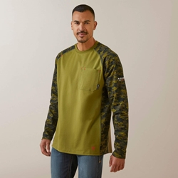 Ariat FR Stretch Camo Baseball T-Shirt | Avocado 